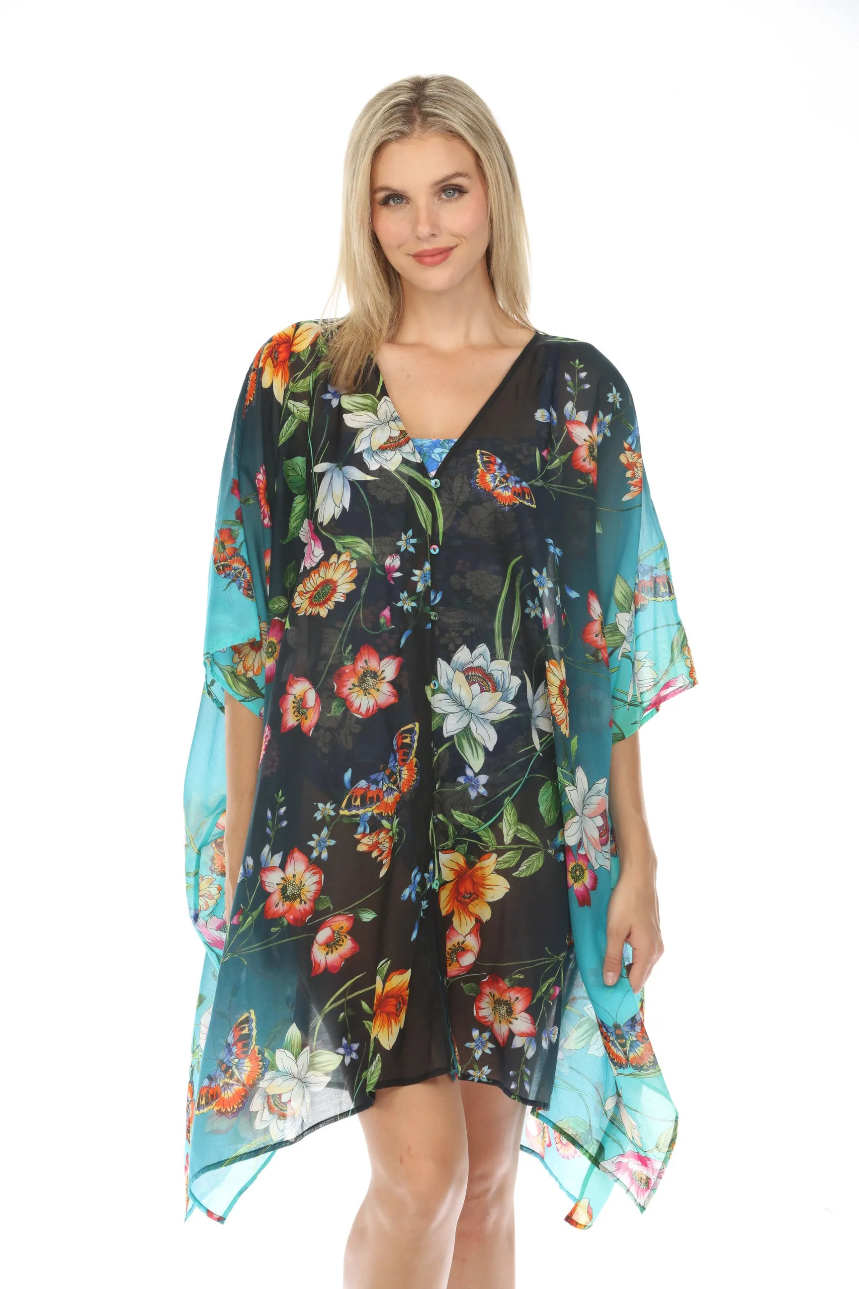 Johnny Was Ombre Garden Swim Cover-Up Adjustable Kaftan Dress CSW8123-Y