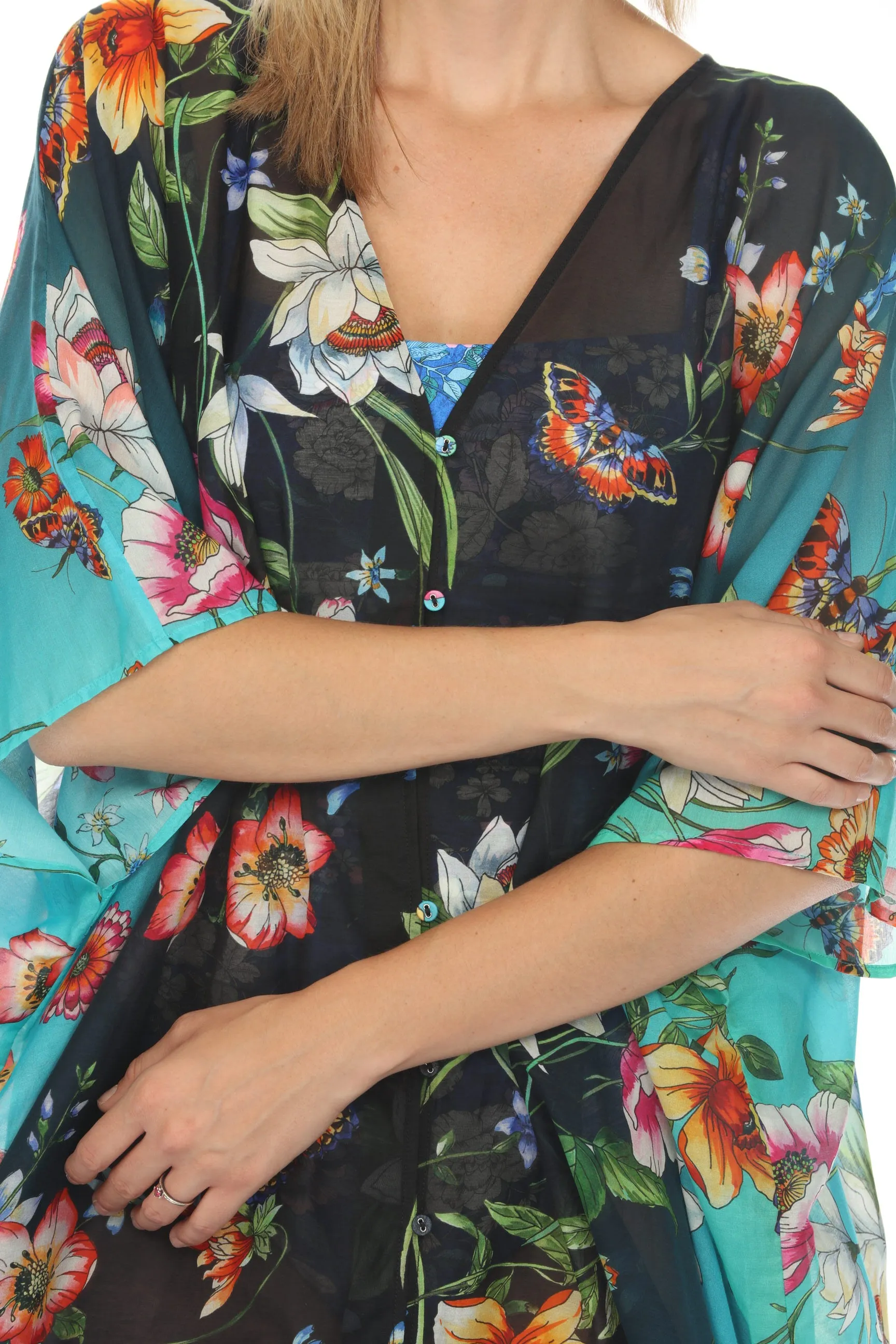 Johnny Was Ombre Garden Swim Cover-Up Adjustable Kaftan Dress CSW8123-Y