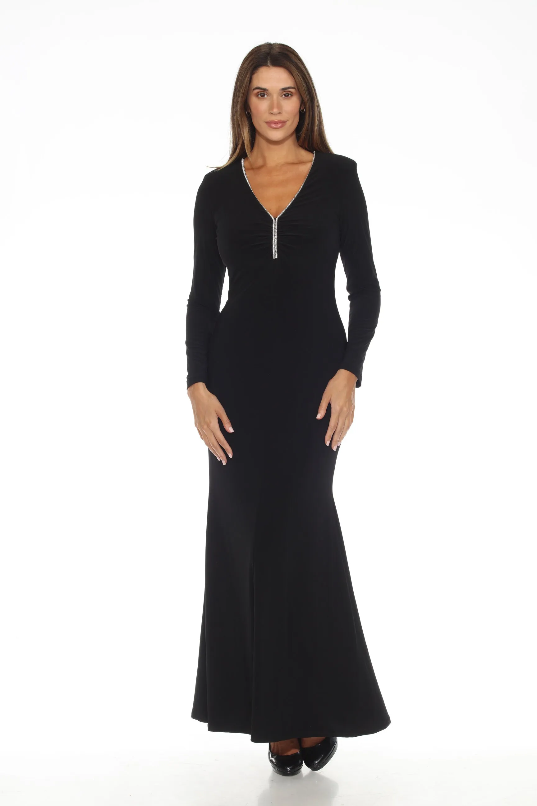 Joseph Ribkoff Black Embellished V-Neck Mermaid Evening Dress 243706
