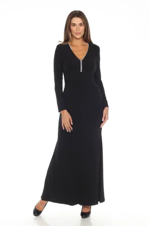 Joseph Ribkoff Black Embellished V-Neck Mermaid Evening Dress 243706