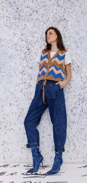 M.A Dainty II PEGGY Knit Vest - Tan/Blue/Beige