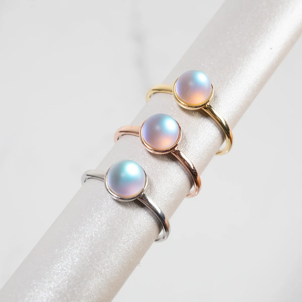 Rainbow White | Rose Gold Vermeil | Mermaid Glass Ring