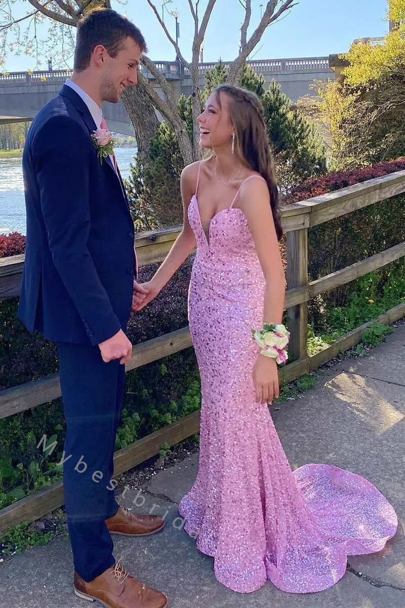 Sexy V-neck Sleeveless Mermaid Long Floor Length Prom Dress,PDS11492