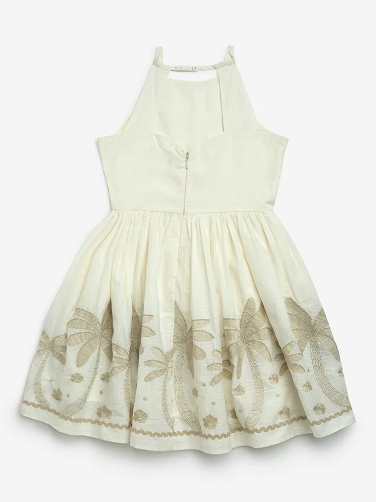 Y&F Kids Off-White Tropical-Inspired Cotton A-Line Dress