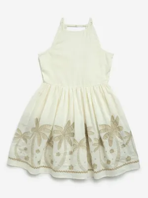 Y&F Kids Off-White Tropical-Inspired Cotton A-Line Dress