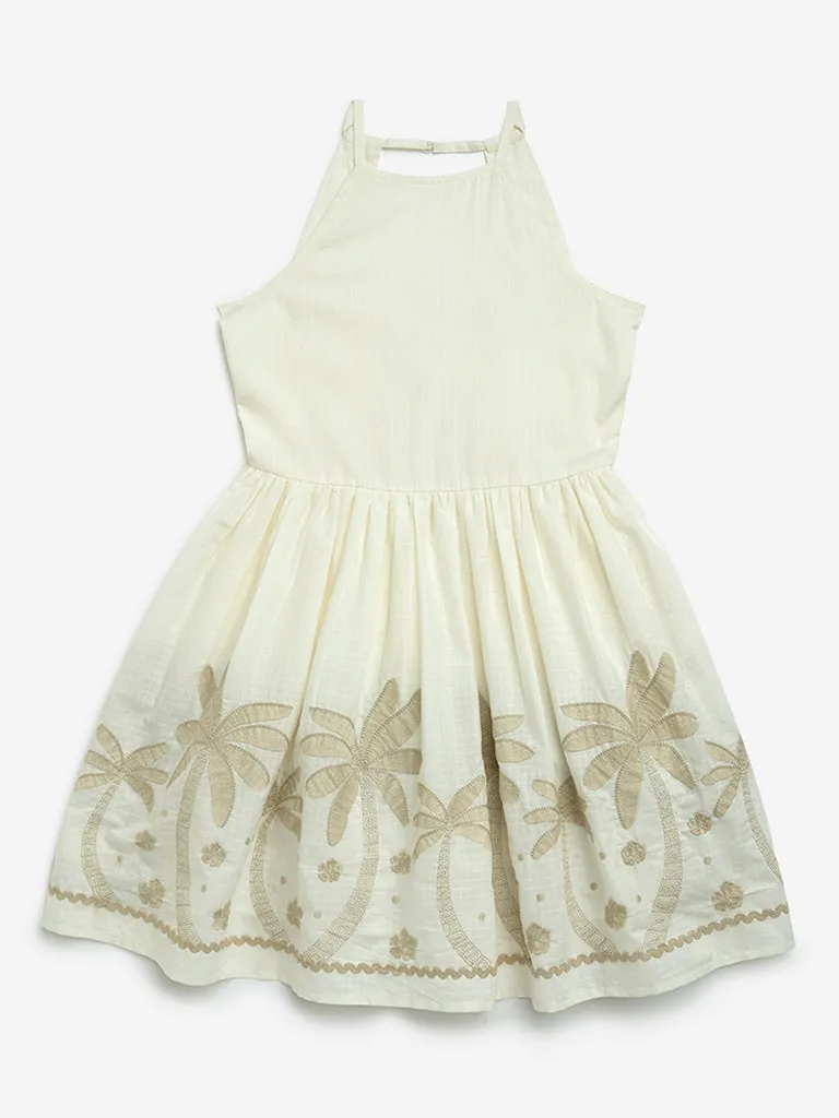 Y&F Kids Off-White Tropical-Inspired Cotton A-Line Dress